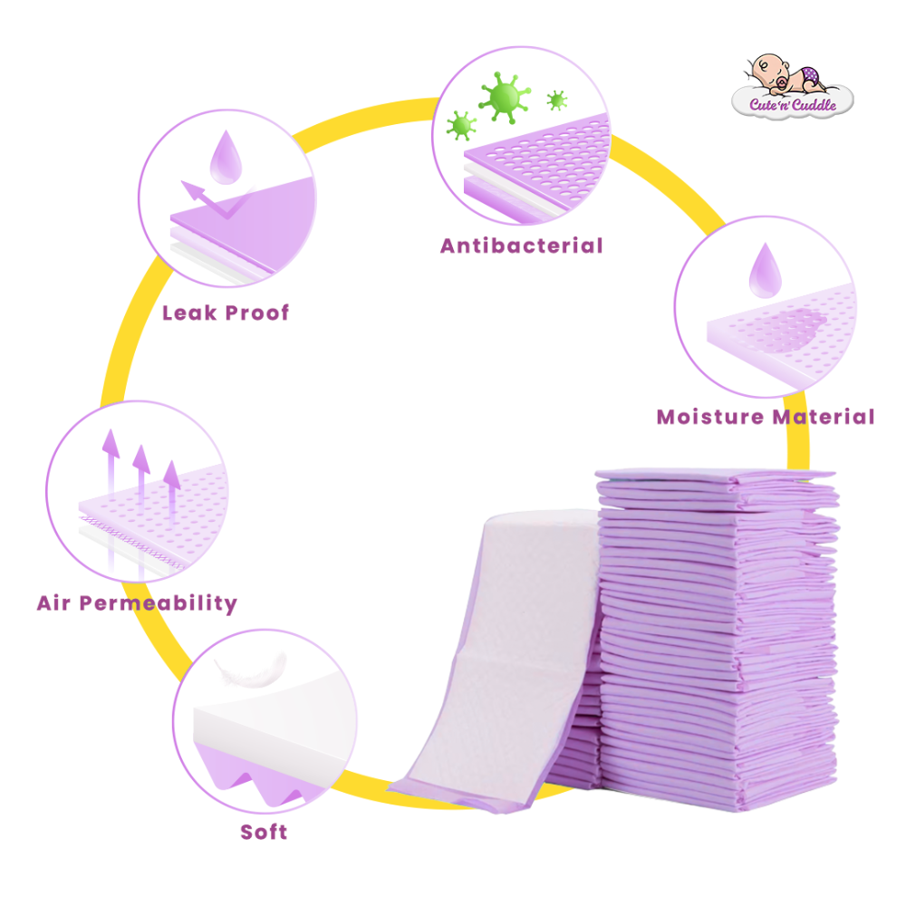 Cute 'n' Cuddle - Disposable Changing Mats - Lavender - 120 Pcs - 60 x 45cm