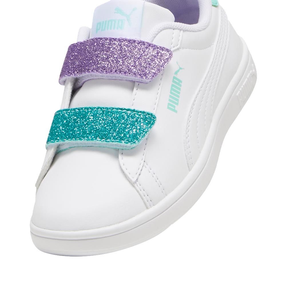 Puma - Smash 3.0 L Glitter Velcro V Pre-School Sneakers - White