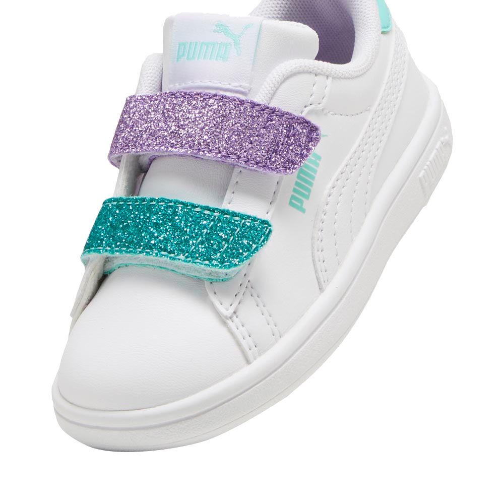 Puma - Smash 3.0 L Glitter Velcro V Infant PU Sneakers - White