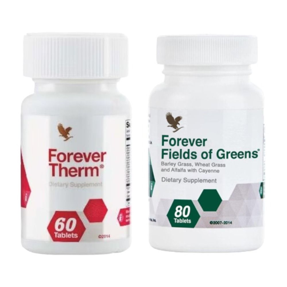 Forever Living - Fields Of Greens Dietary Supplement Tablets - 80 Pcs With Therm Dietary Supplement Tablets - 60 Pcs