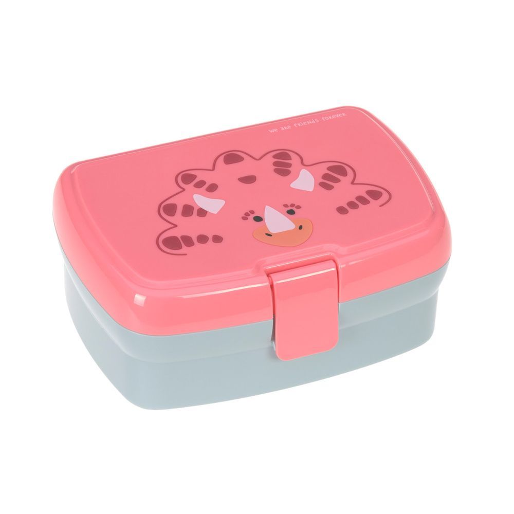 Lassig - Lunchbox With 2 Compartment And Water Bottle - Dino Rose - 460ml