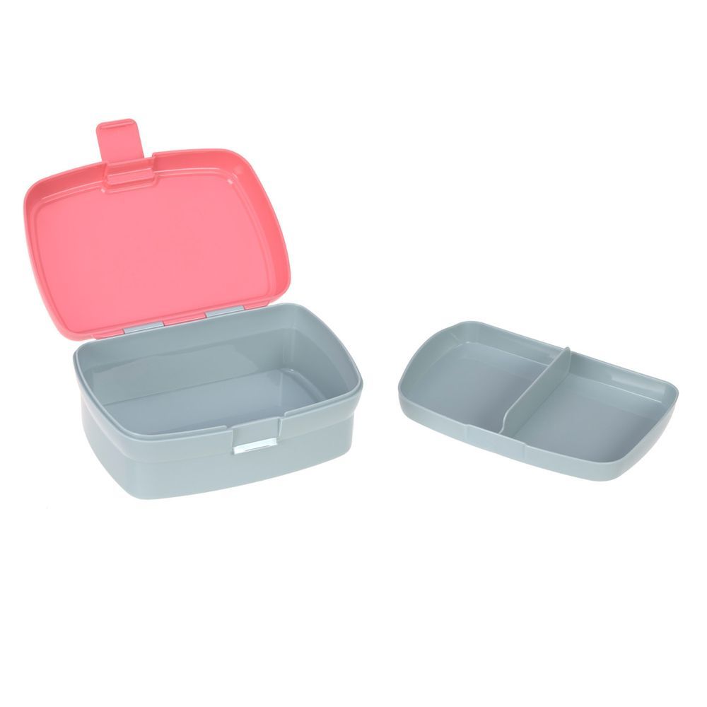 Lassig - Lunchbox With 2 Compartment And Water Bottle - Dino Rose - 460ml