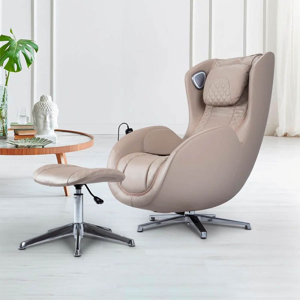 Nourest - Orion 3D Rocking Recline Massage Chair With Ottoman - Beige