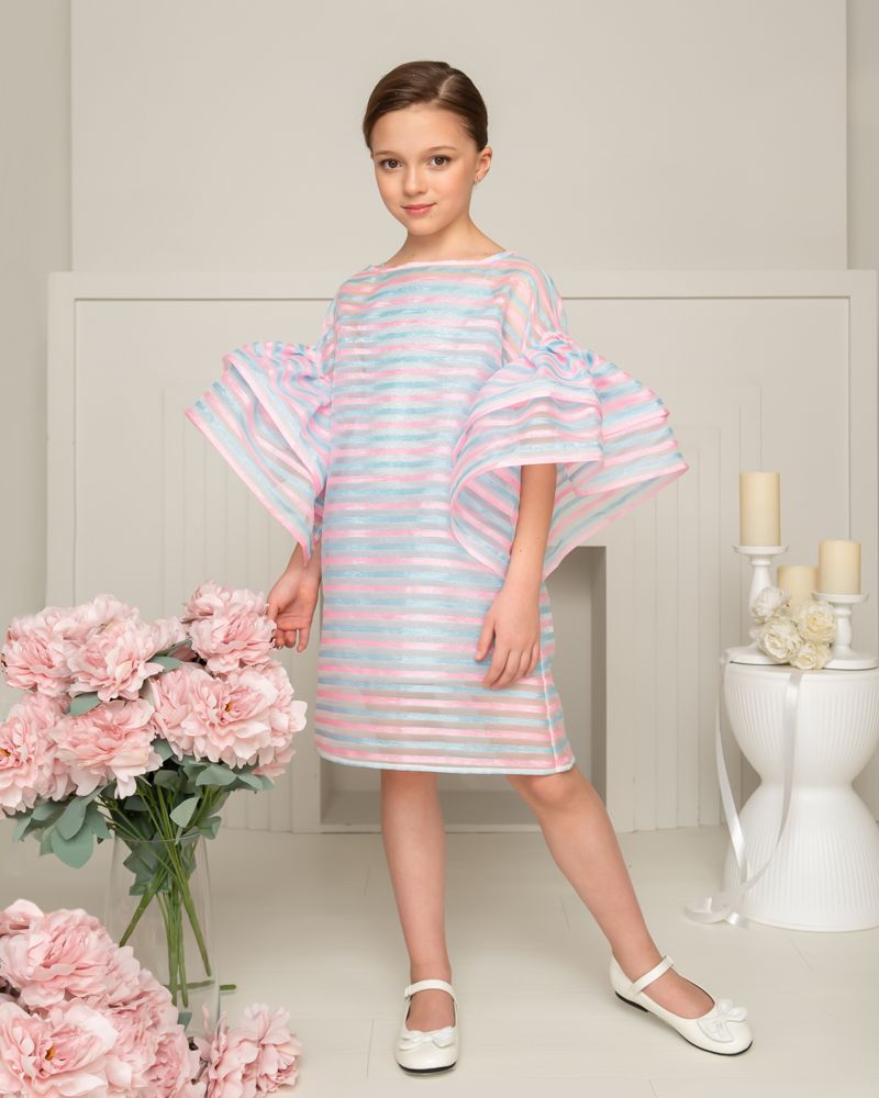 Unona - Art Cocktail Dress For Girls - Pink/Sky Blue