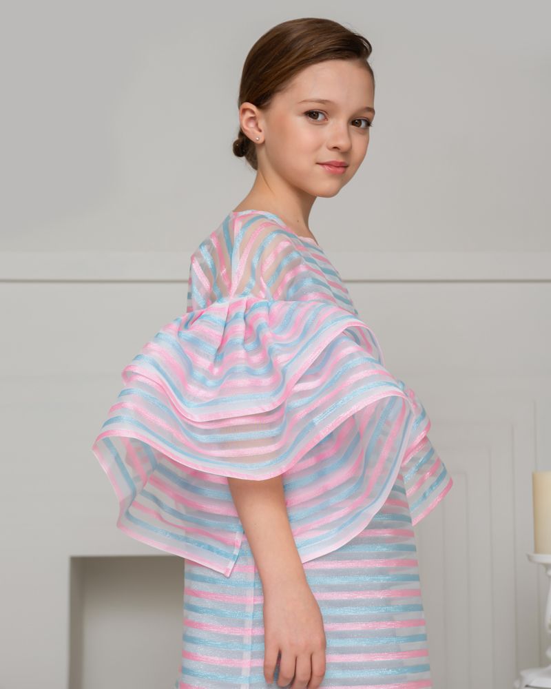 Unona - Art Cocktail Dress For Girls - Pink/Sky Blue