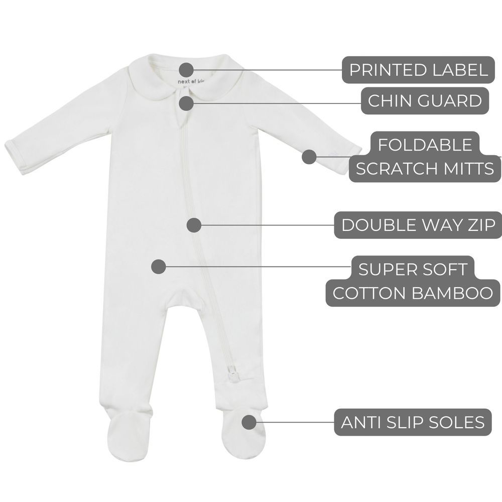 Next of Kin - Elliot Essential Zippy Peter Pan Collar Bamboo Onesie - أبيض