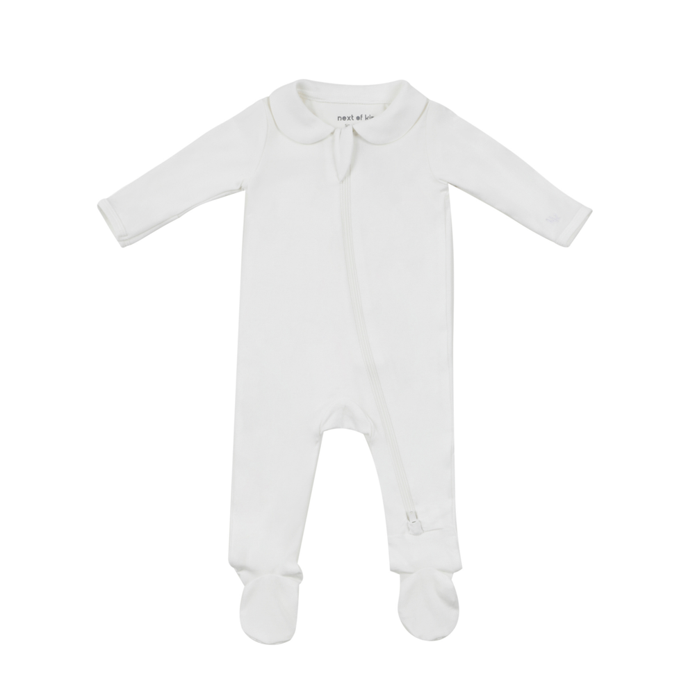 Next of Kin - Elliot Essential Zippy Peter Pan Collar Bamboo Onesie - أبيض