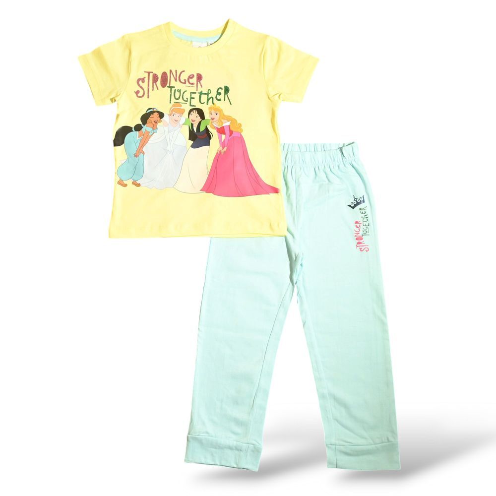 Princess - 2pc-Set - Girl's Short Sleeves Pyjama T-Shirt & Pants - Yellow/Blue