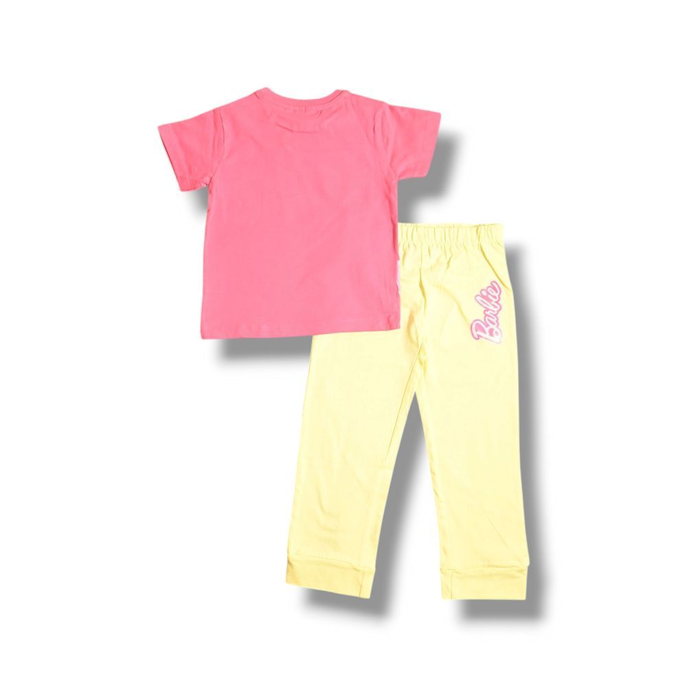 Barbie - 2pc-Set - Girl's Short Sleeve Top And Pyjama - Pink/Yellow