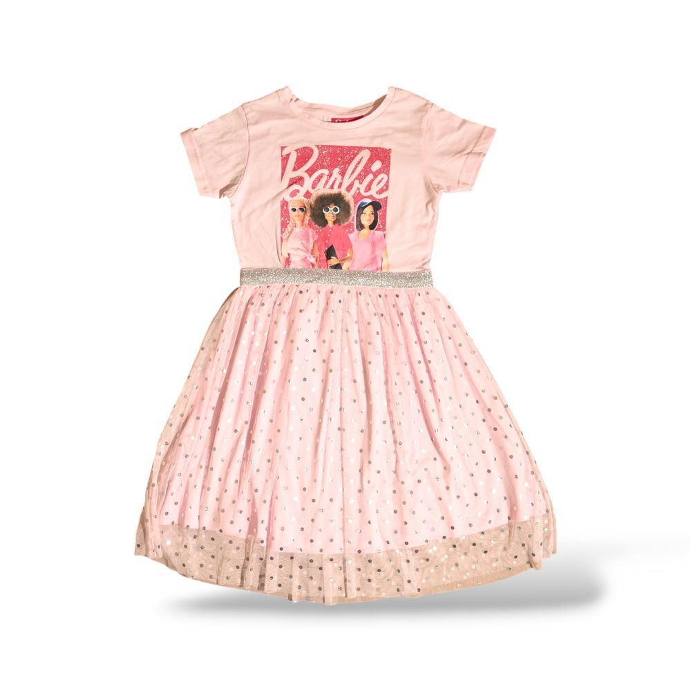 Barbie - Girl's Printed Tulle Dress - Pink