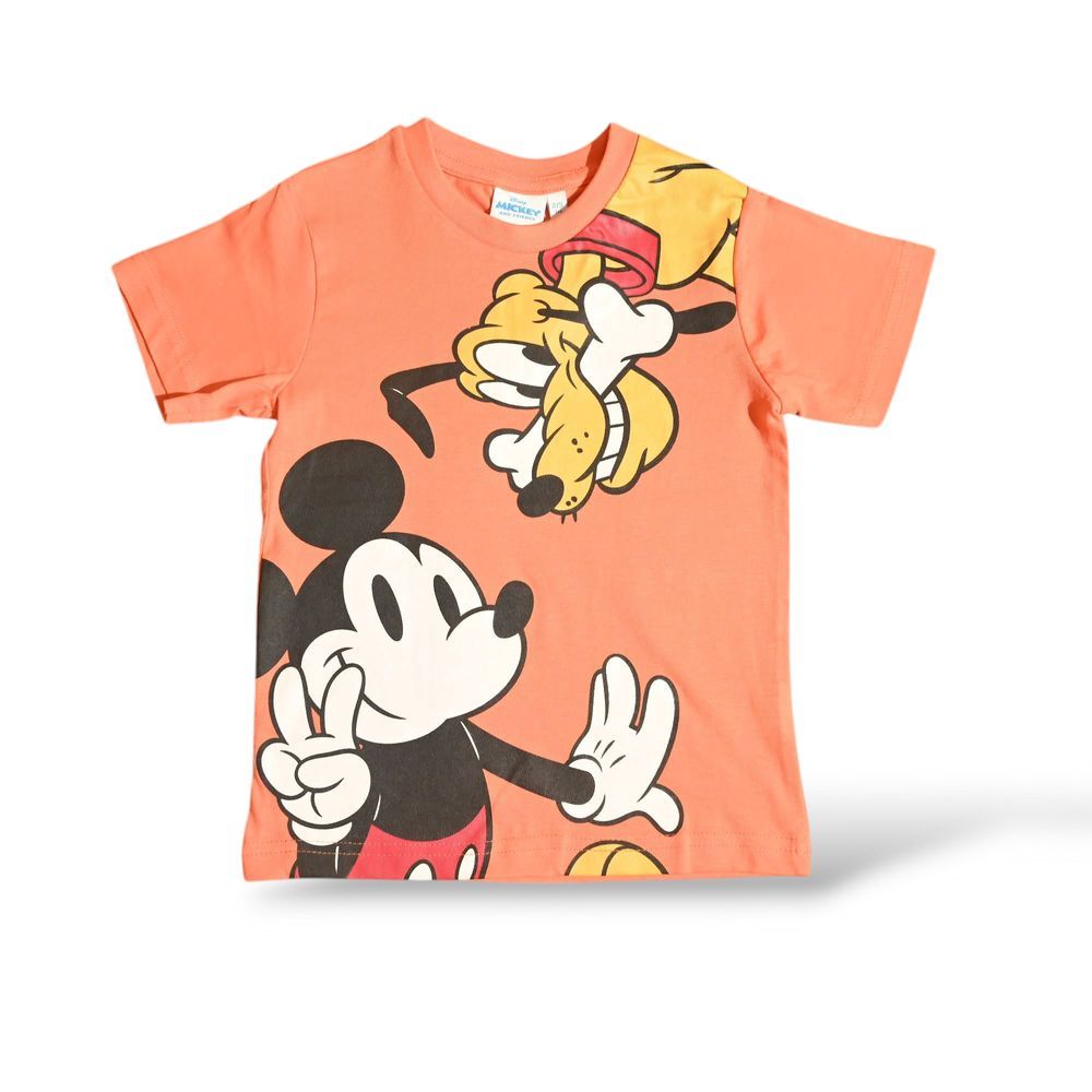 Mickey & Friends - 2pc-Set - Boy's Printed T-Shirt & Shorts - Coral