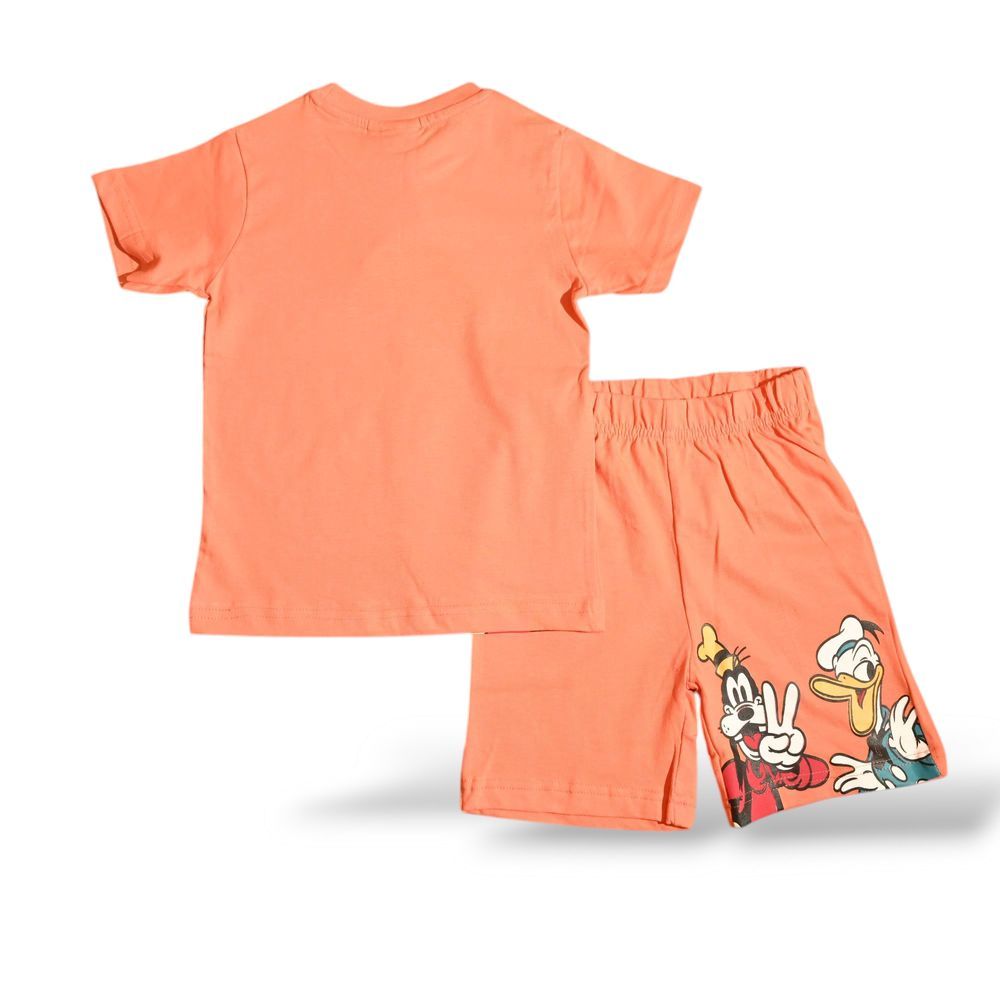 Mickey & Friends - 2pc-Set - Boy's Printed T-Shirt & Shorts - Coral