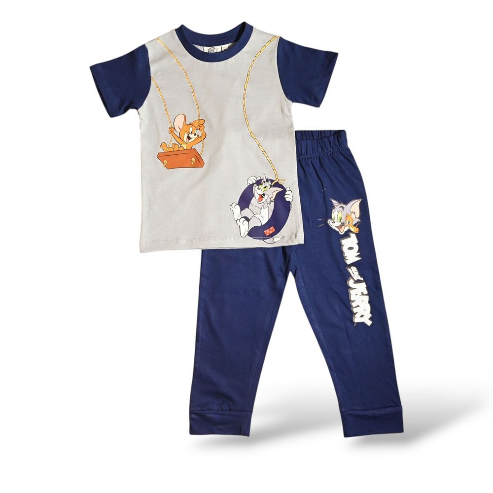 Tom & Jerry - Boys Short Sleeve Pajama Set - Grey/Blue