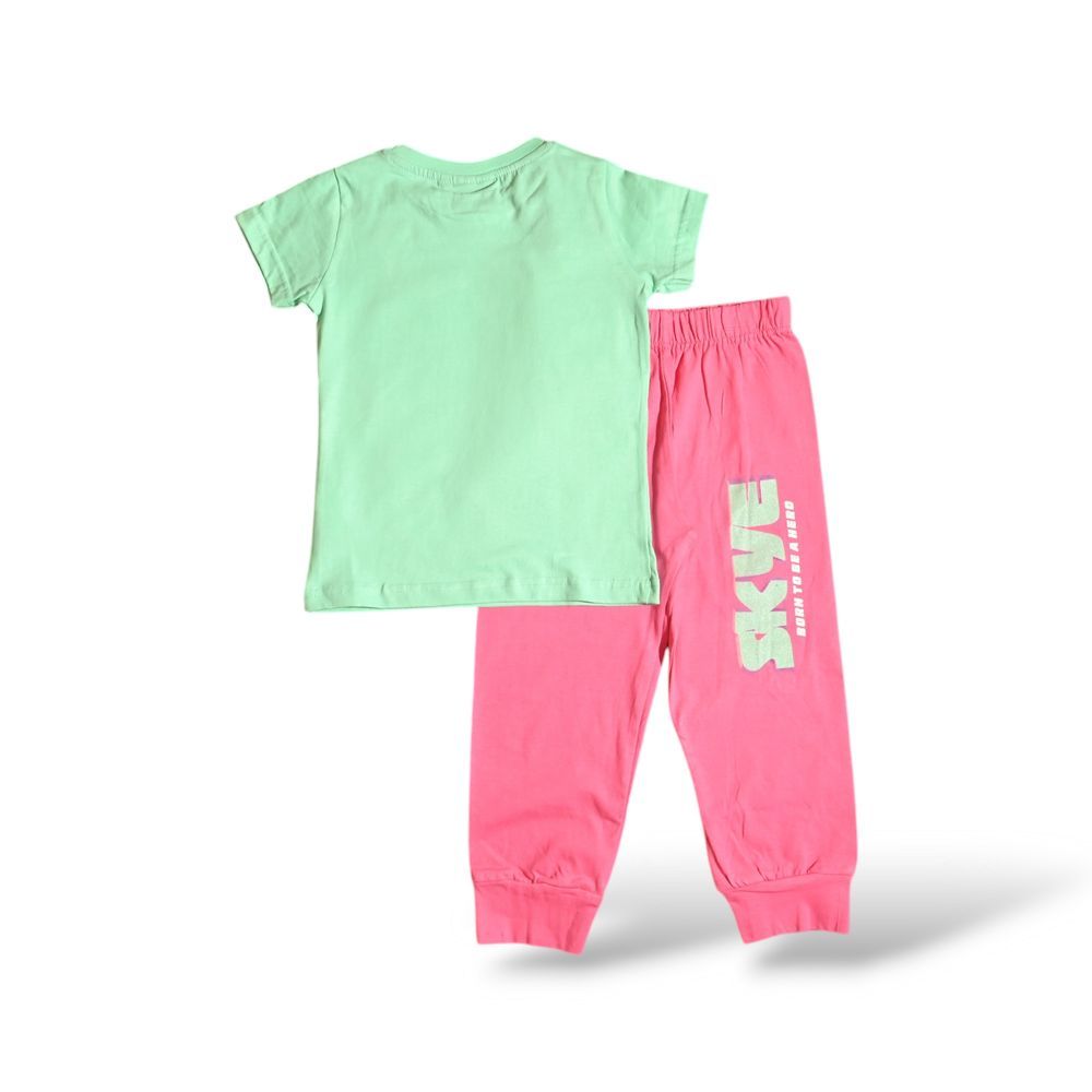 Paw Patrol - 2pc-Set - Girl's Skye Printed Pyjama T-Shirt & Pants - Green/Pink