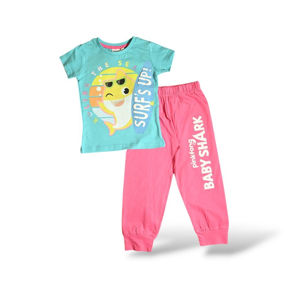 Baby Shark - 2pc-Set - Girl's Short Sleeves Pyjama T-Shirt & Pants - Green/Pink