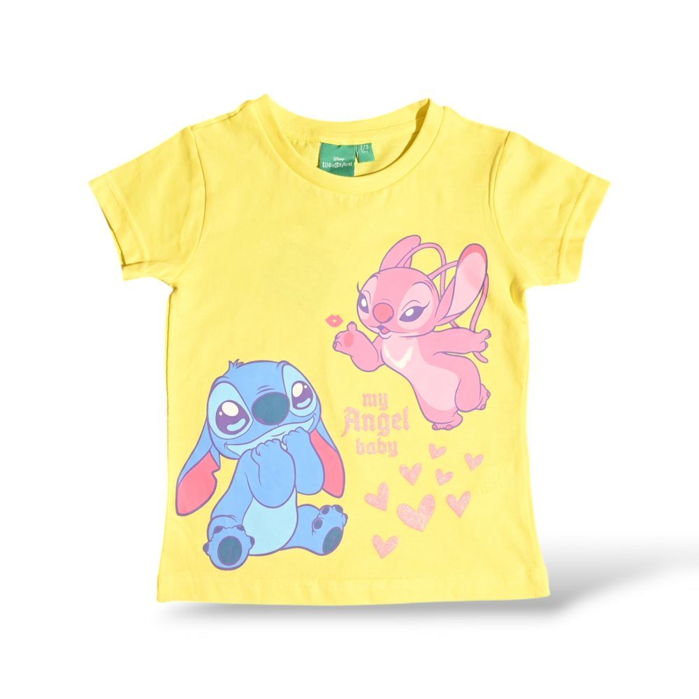 Lilo & Stitch - 2pc-Set - Girl's Printed Cotton T-Shirt & Shorts - Yellow