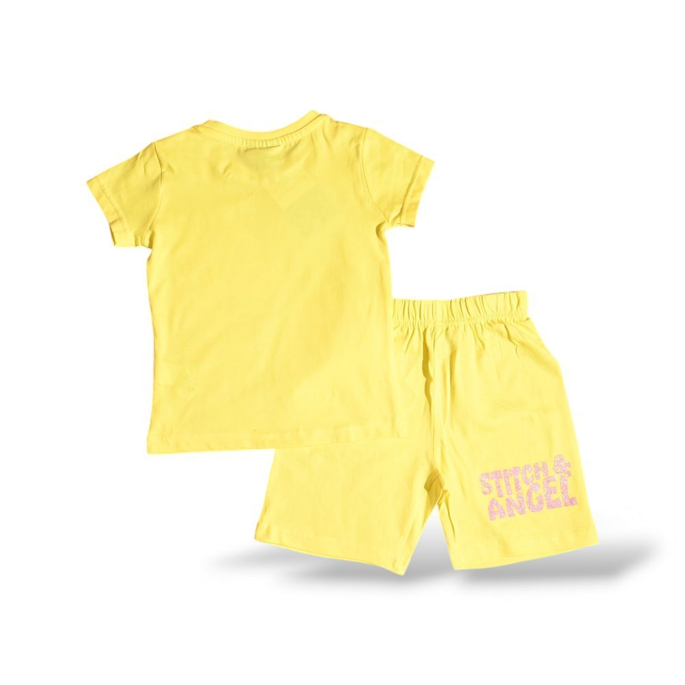 Lilo & Stitch - 2pc-Set - Girl's Printed Cotton T-Shirt & Shorts - Yellow