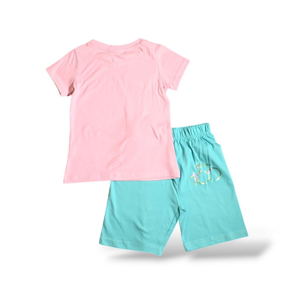 Disney - 2pc-Set - Girl's Princess Cinderella Printed T-Shirt & Shorts - Pink/Green