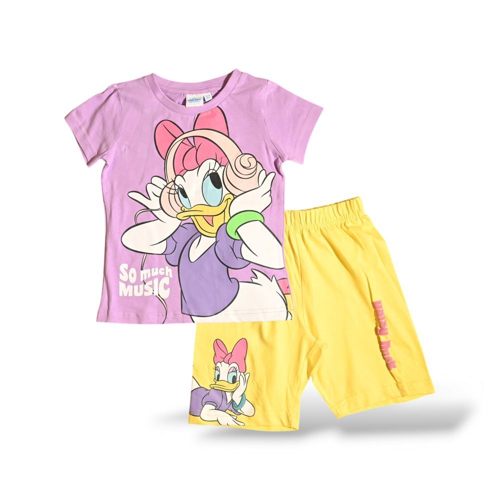 Disney - 2pc-Set - Daisy Girl's Printed Cotton T-Shirt & Shorts - Purple/Yellow