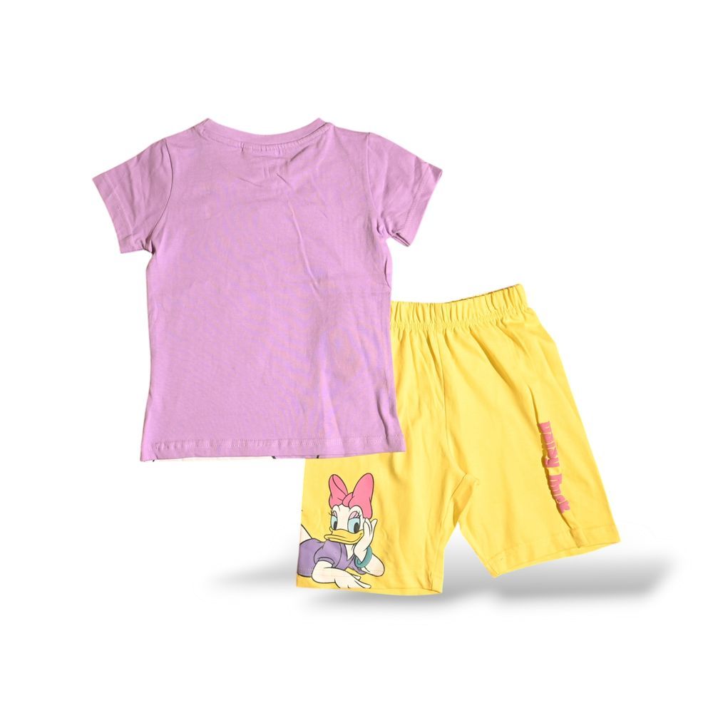 Disney - 2pc-Set - Daisy Girl's Printed Cotton T-Shirt & Shorts - Purple/Yellow