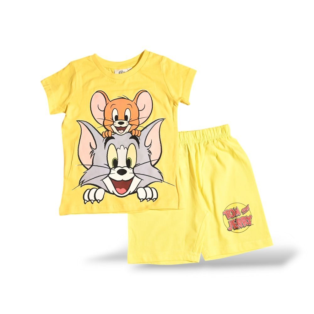 Tom & Jerry - 2pc-Set - Girl's Cotton T-Shirt & Shorts - Yellow