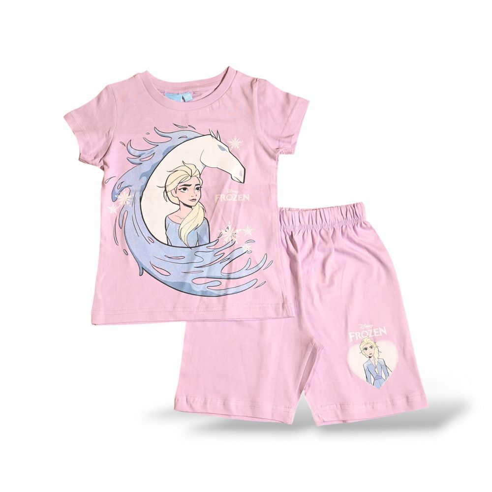 Princess - 2pc-Set - Elsa Girl's Cotton T-Shirt & Shorts - Pink