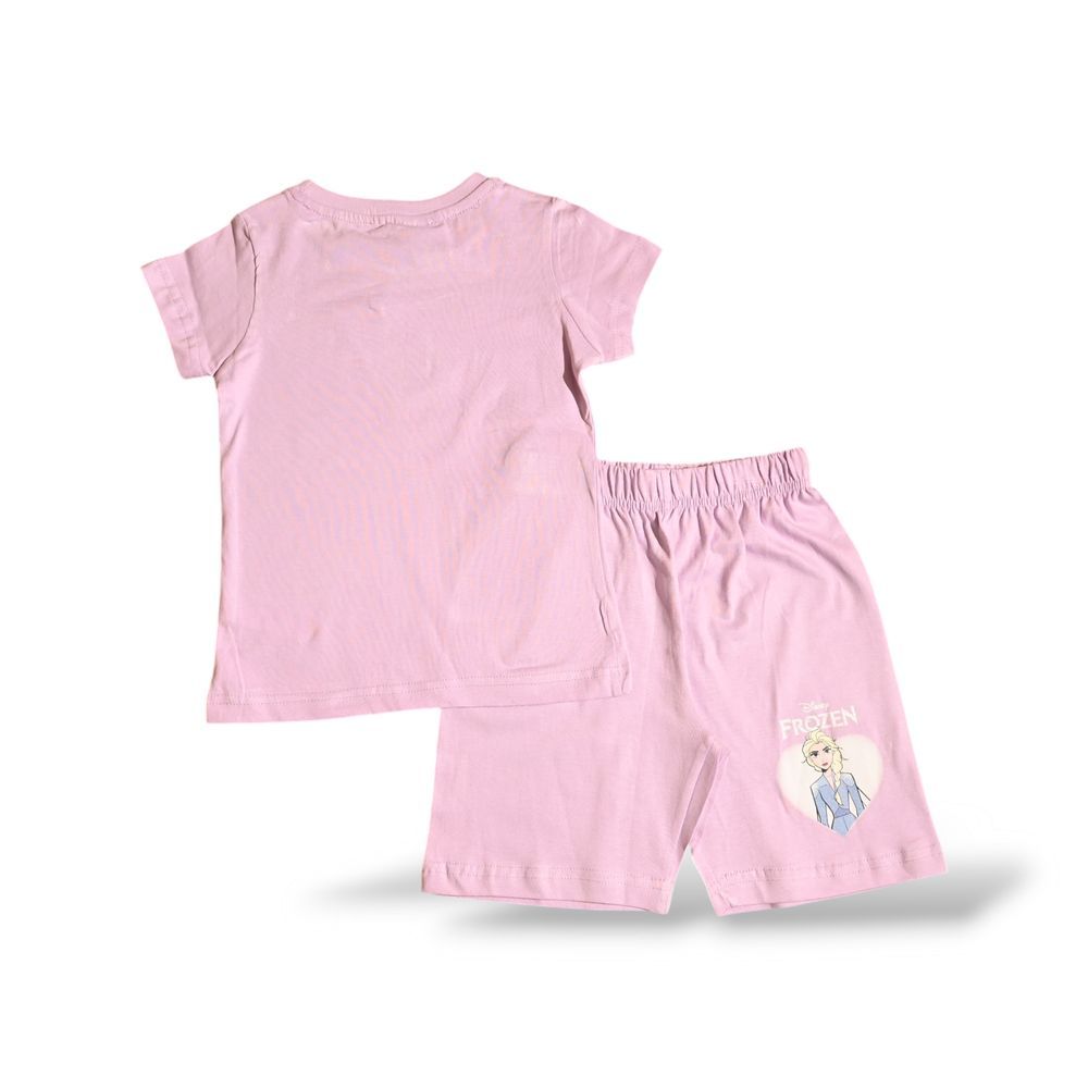 Princess - 2pc-Set - Elsa Girl's Cotton T-Shirt & Shorts - Pink