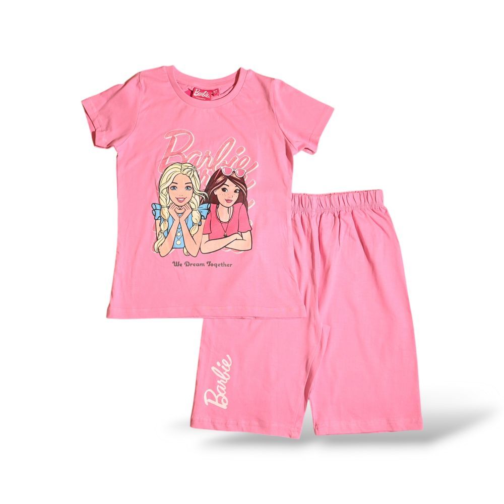 Barbie - 2pc-Set - Girl's Cotton T-Shirt & Shorts - Pink