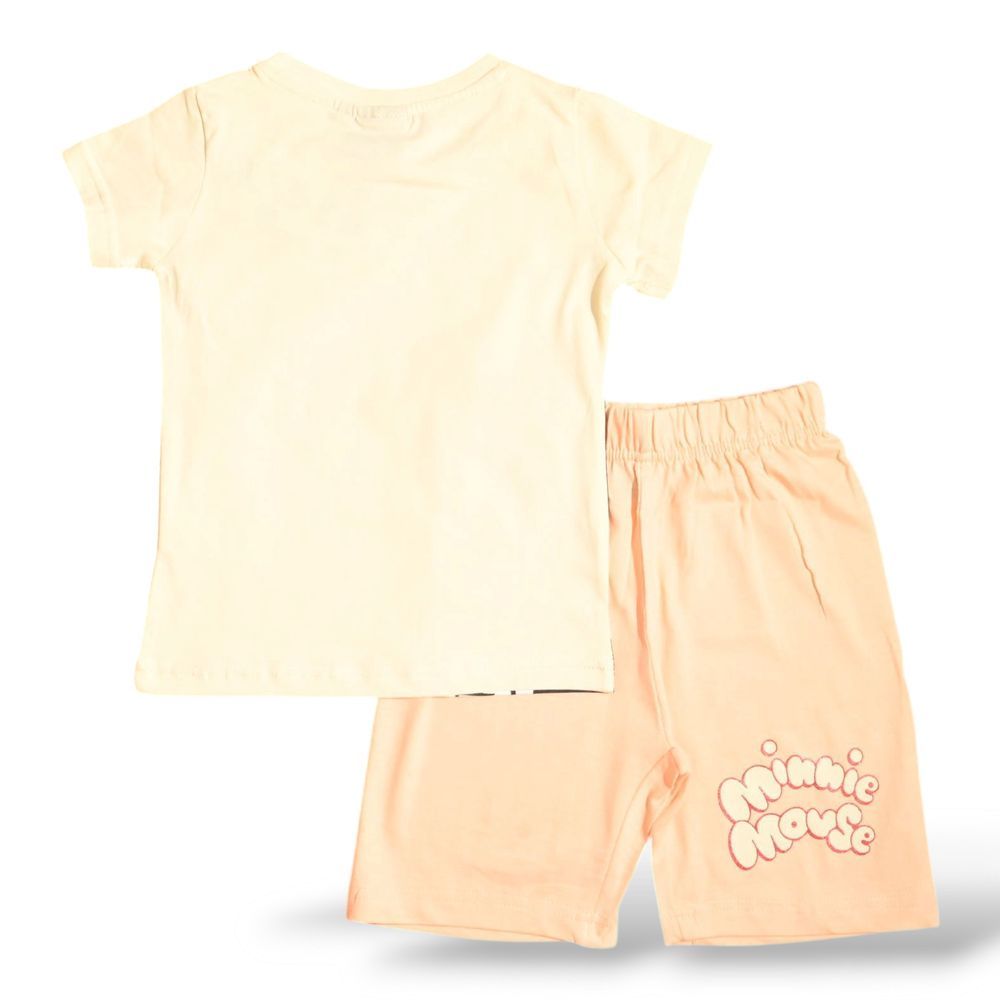 Minnie Mouse - 2pc-Set - Girl's Cotton T-Shirt & Shorts - Beige