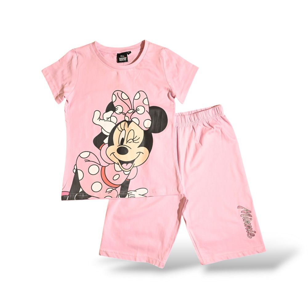 Minnie Mouse - 2pc-Set - Girl's Cotton T-Shirt & Shorts - Pink