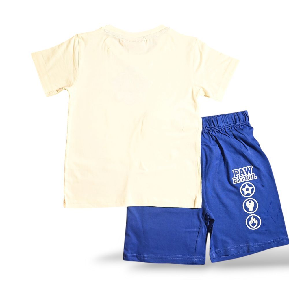 PAW PATROL - Boys Summer Short Sleeve T-Shirt & Shorts Set - Cream/Blue