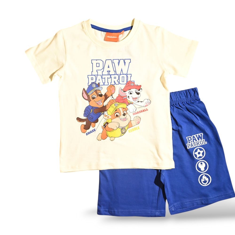 PAW PATROL - Boys Summer Short Sleeve T-Shirt & Shorts Set - Cream/Blue