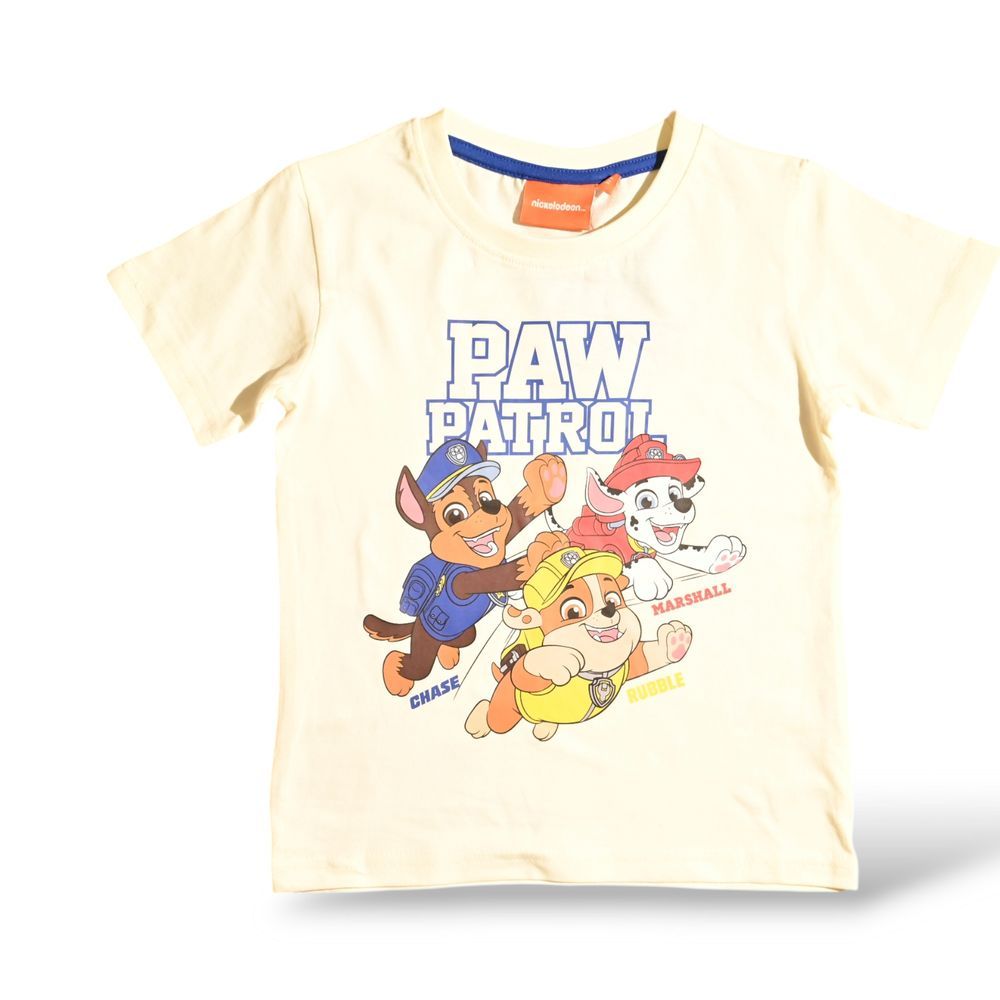 PAW PATROL - Boys Summer Short Sleeve T-Shirt & Shorts Set - Cream/Blue