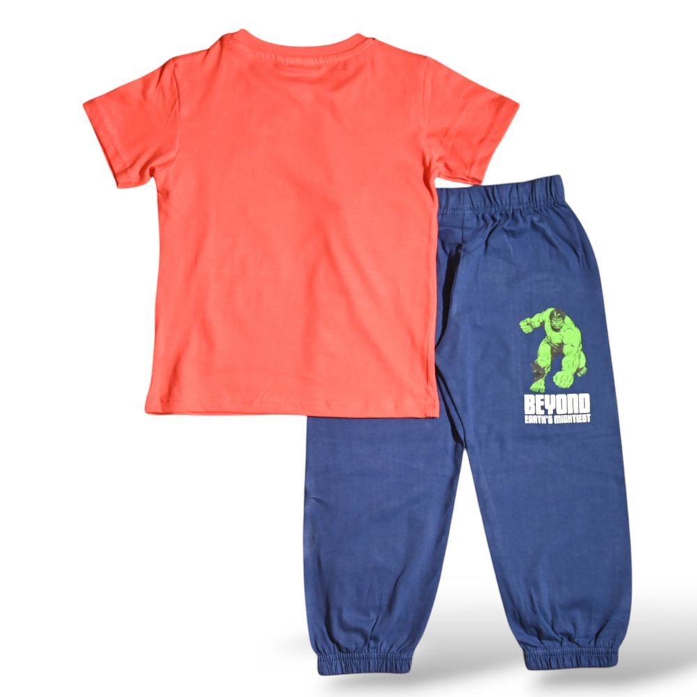 Avengers - 2pc-Set - Boy's Hulk Printed Pyjama T-Shirt & Pants - Red/Blue