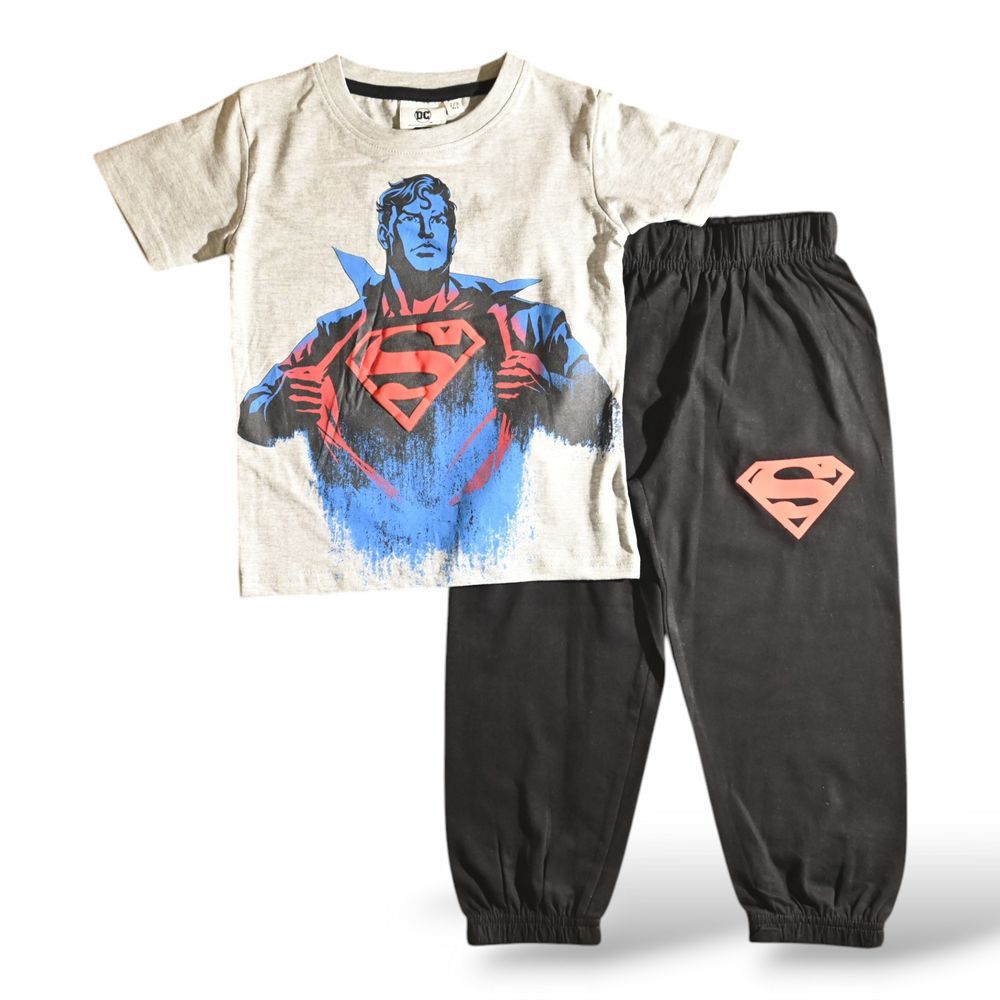 Superman - 2pc-Set - Kids Short Sleeve Top And Pyjama - Grey/Black