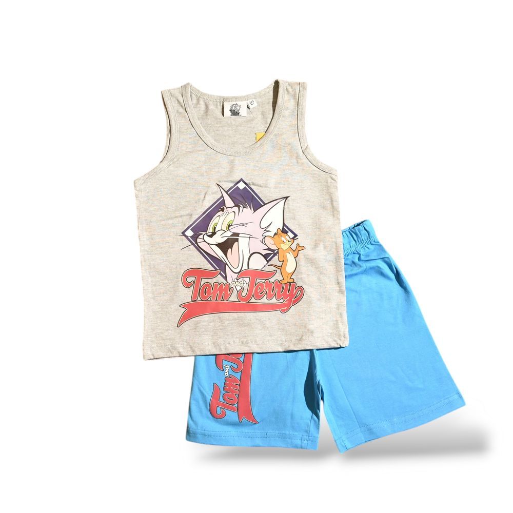 Tom & Jerry - Boys Summer Sleeveless & Short Set - Grey/Blue