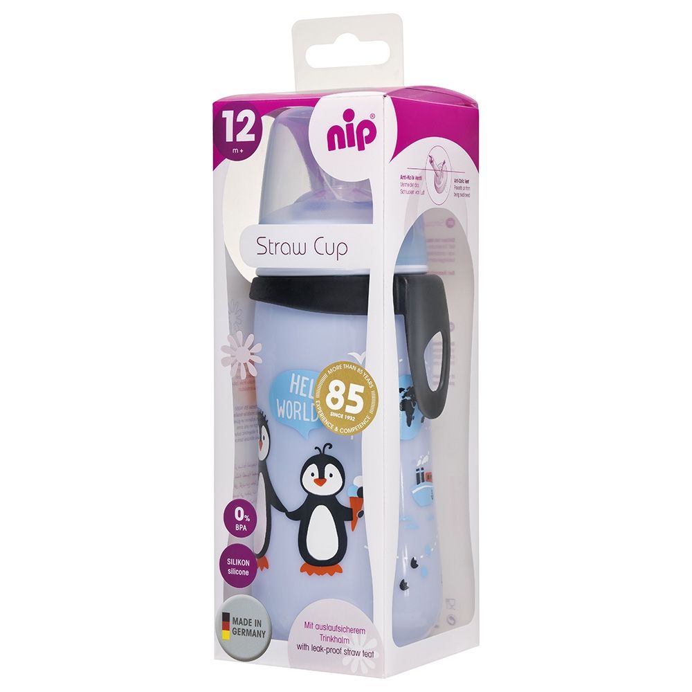 Nip - 330ml Penguin Straw Cup