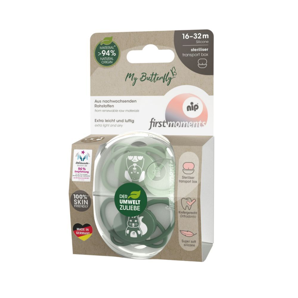 Nip - Butterfly Soother With Sterilizer Box 16-32M - Green - 2 pcs