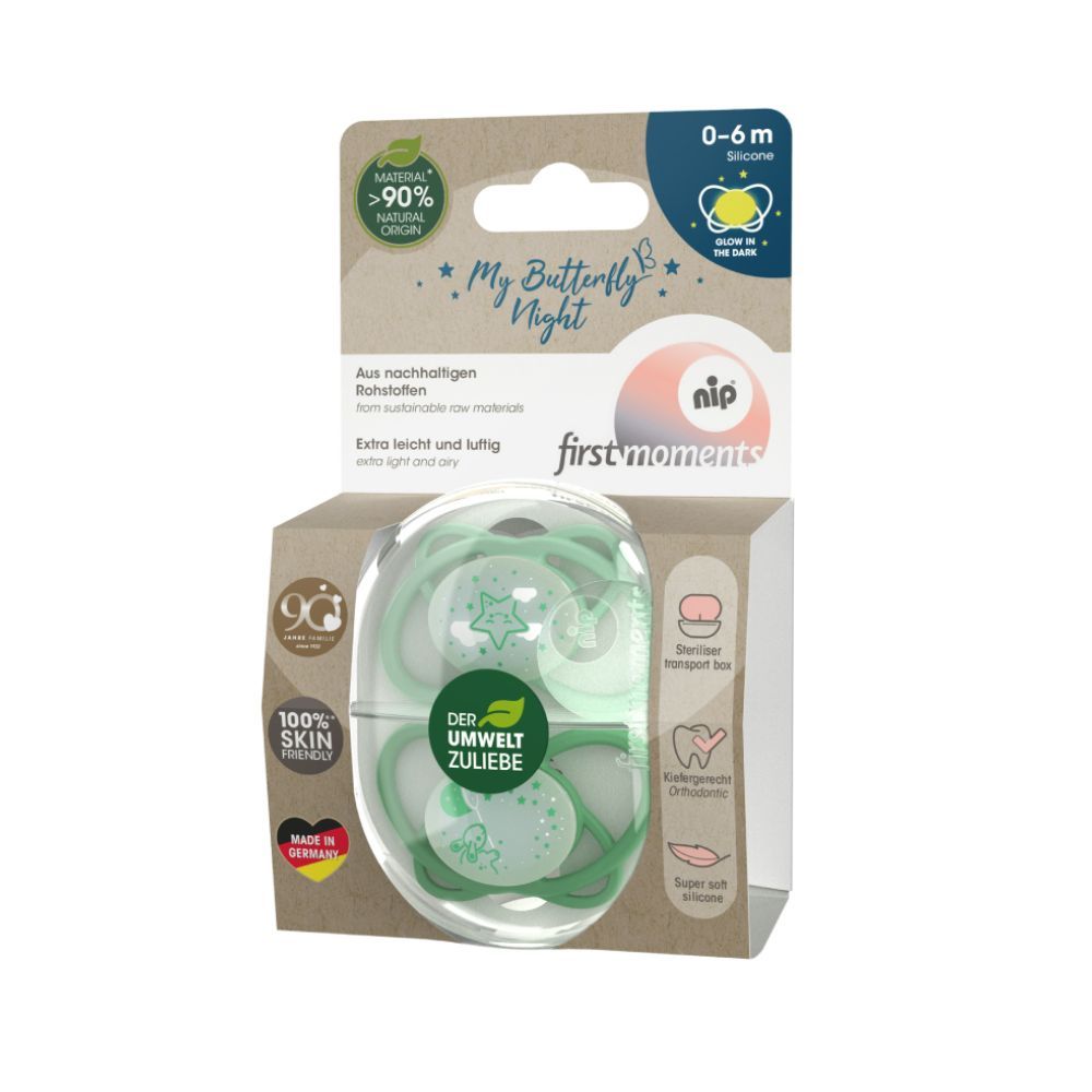 Nip - Butterfly Glow In The Dark Soother with Case 0-6M - Green