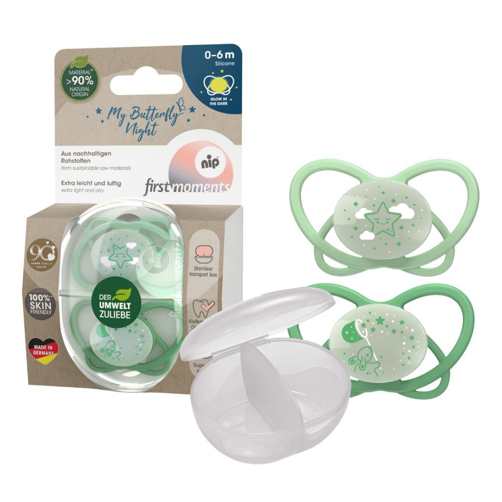 Nip - Butterfly Glow In The Dark Soother with Case 0-6M - Green