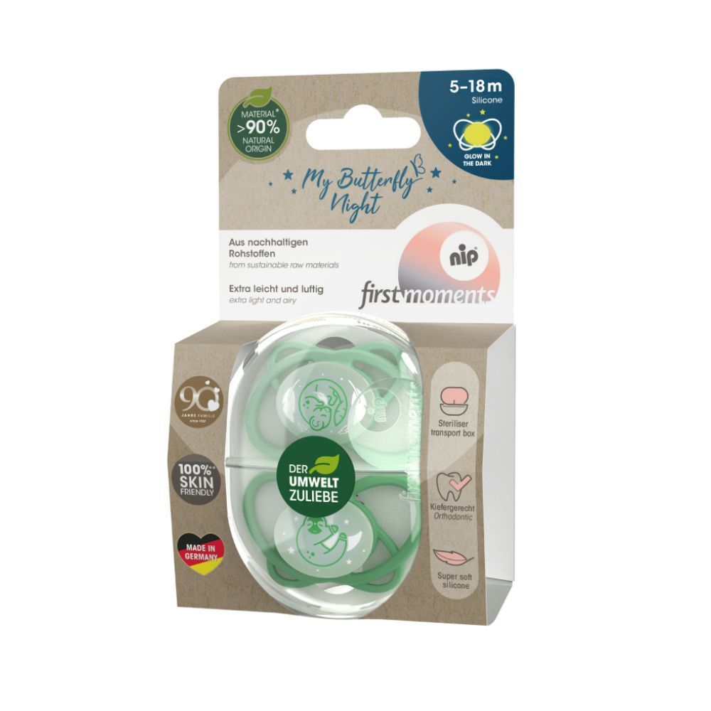 Nip - Butterfly Glow In The Dark Soother With Case 5-18M - Green