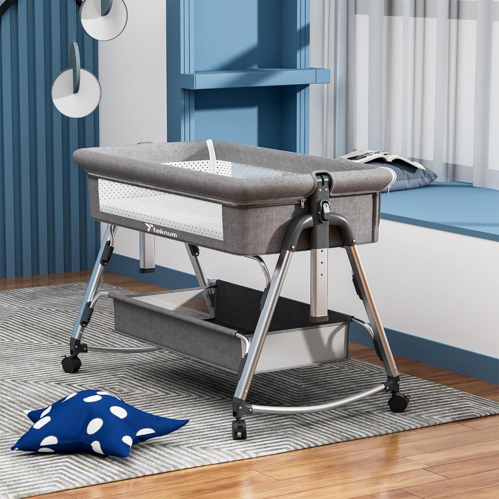 Teknum - Bedside Sleepzen 1 Crib - Grey