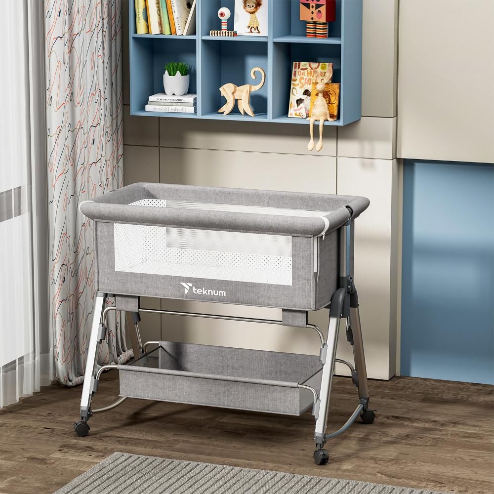 Teknum - Bedside Sleepzen 1 Crib - Grey