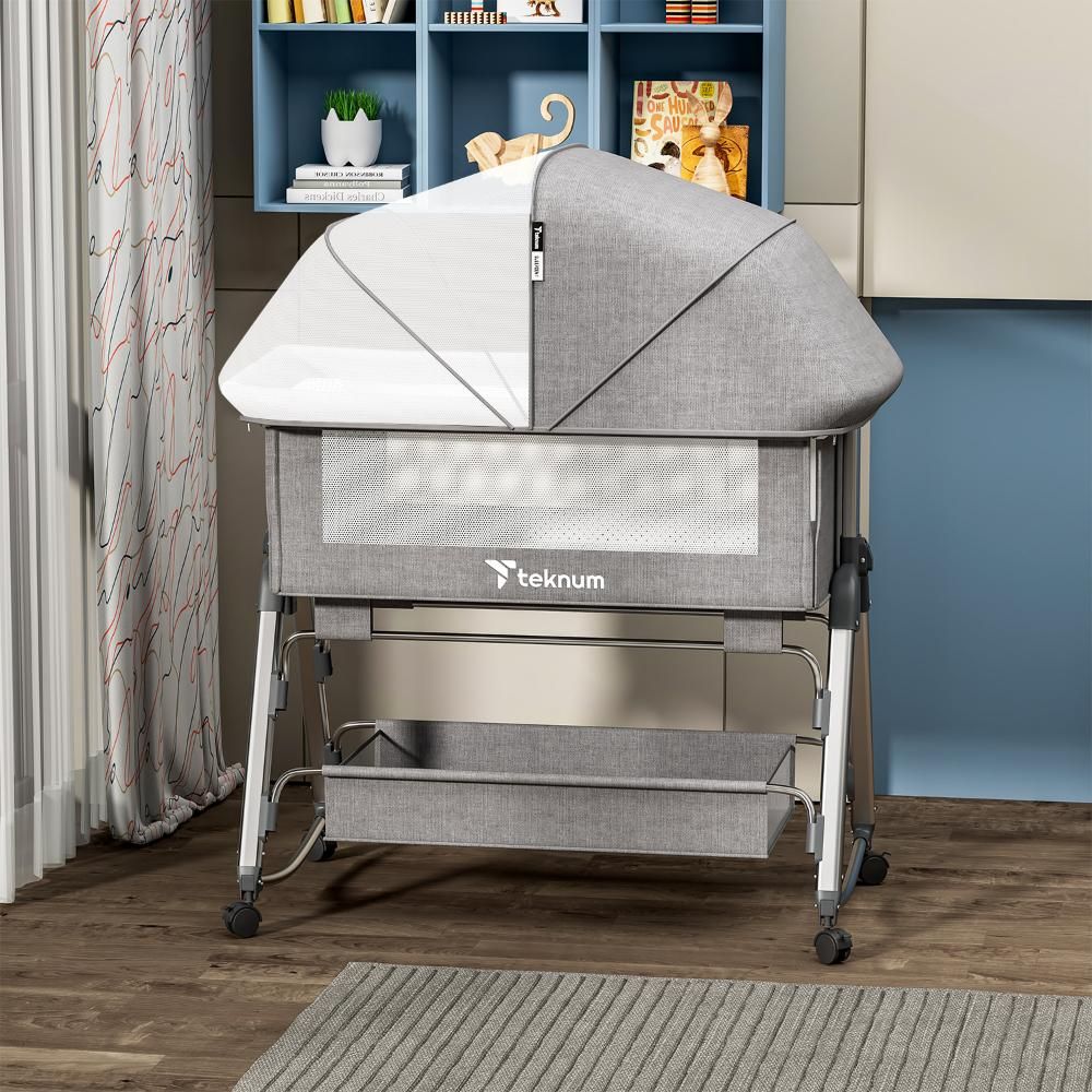 Teknum - Bedside Sleepzen 1 Crib - Grey