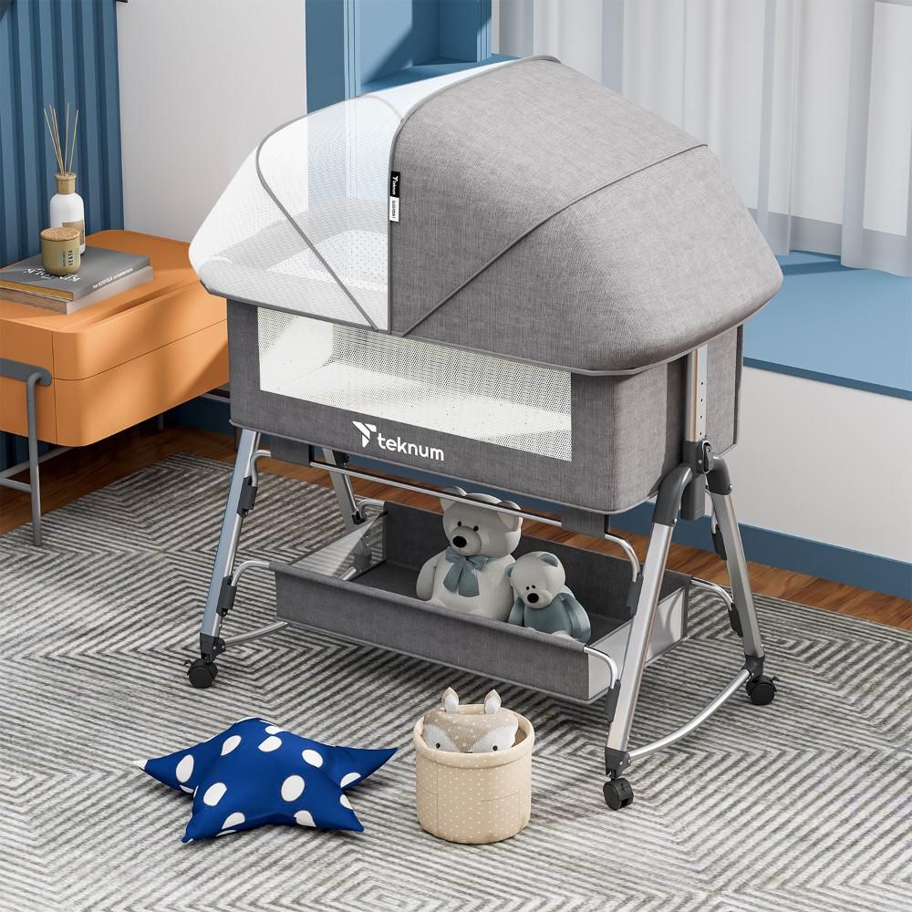 Teknum - Bedside Sleepzen 1 Crib - Grey