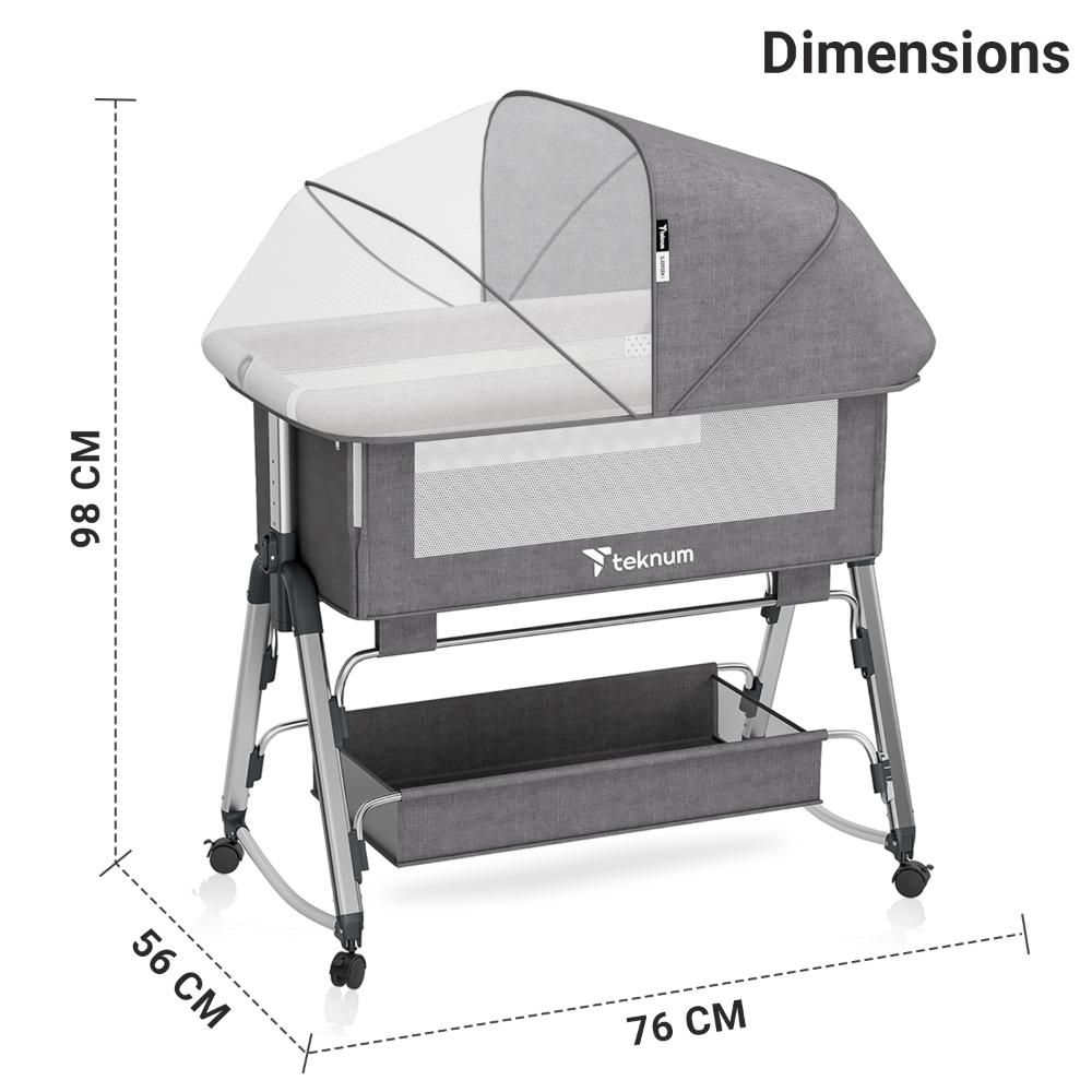 Teknum - Bedside Sleepzen 1 Crib - Grey