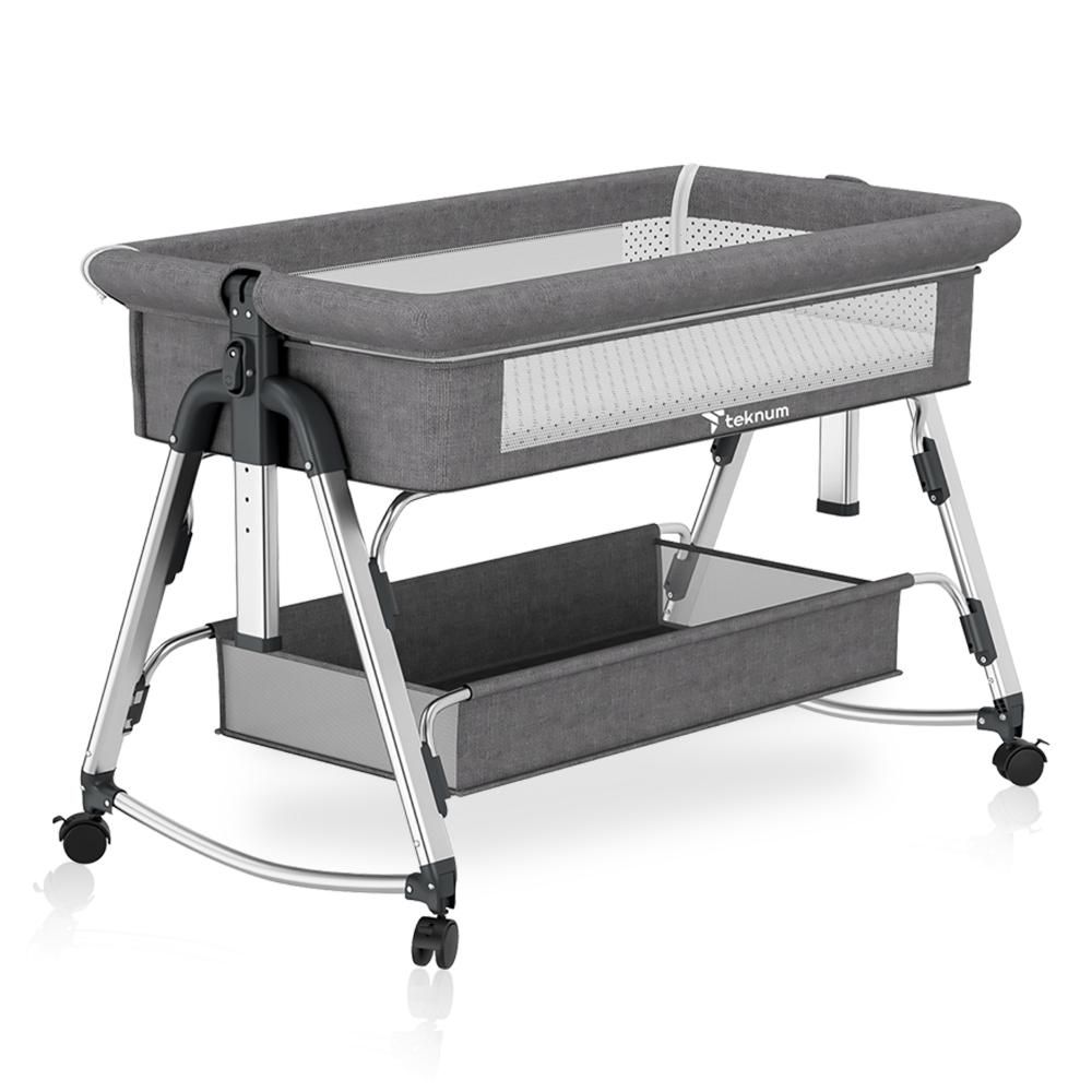 Teknum - Bedside Sleepzen 1 Crib - Grey