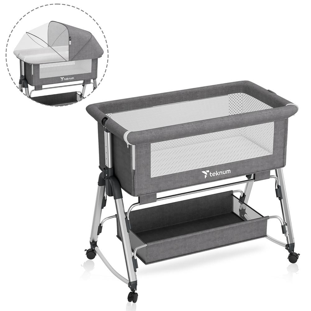 Teknum - Bedside Sleepzen 1 Crib - Grey