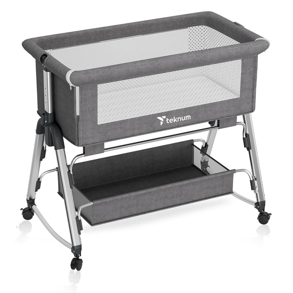 Teknum - Bedside Sleepzen 1 Crib - Grey