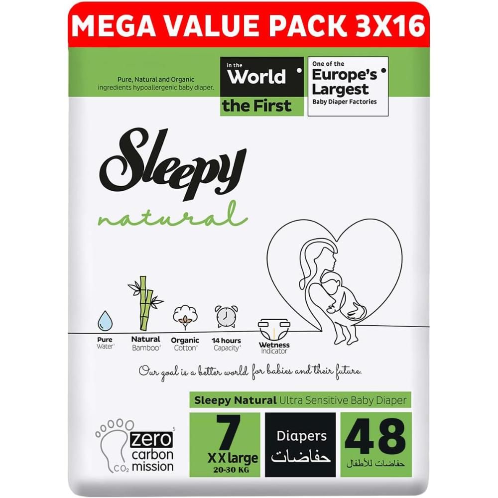 Sleepy - Natural Baby Dry Diapers - Size 7 - 20-30 Kg - 48 Count